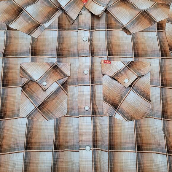 VTG 90s Ely Plains Plaid Pearl Snap Cowboy Shirt Mens L 16.5 Western Sawtooth - Picture 2 of 6